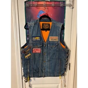 80s Milwaukee Performance Denim Biker Vest Patches L Mens Motorcycle Sleeveless